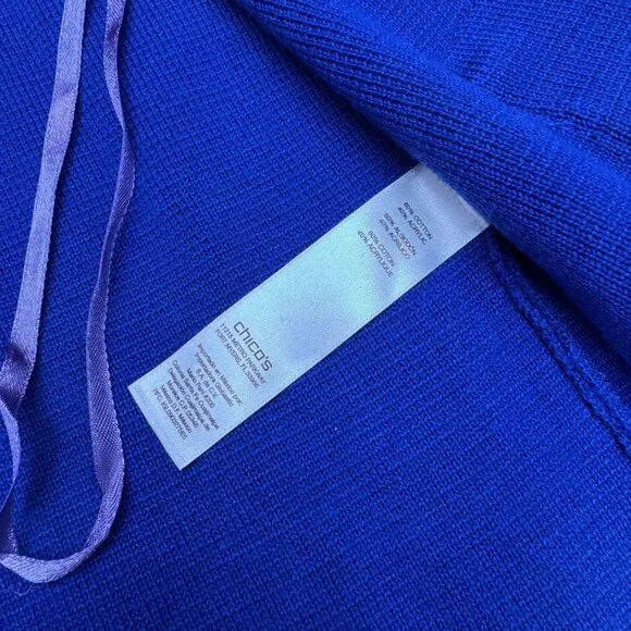 Chico's Women's Blue Knit Jacket Open Front Zipper Accents Ribbed, Size 2 /US L - Picture 5 of 8